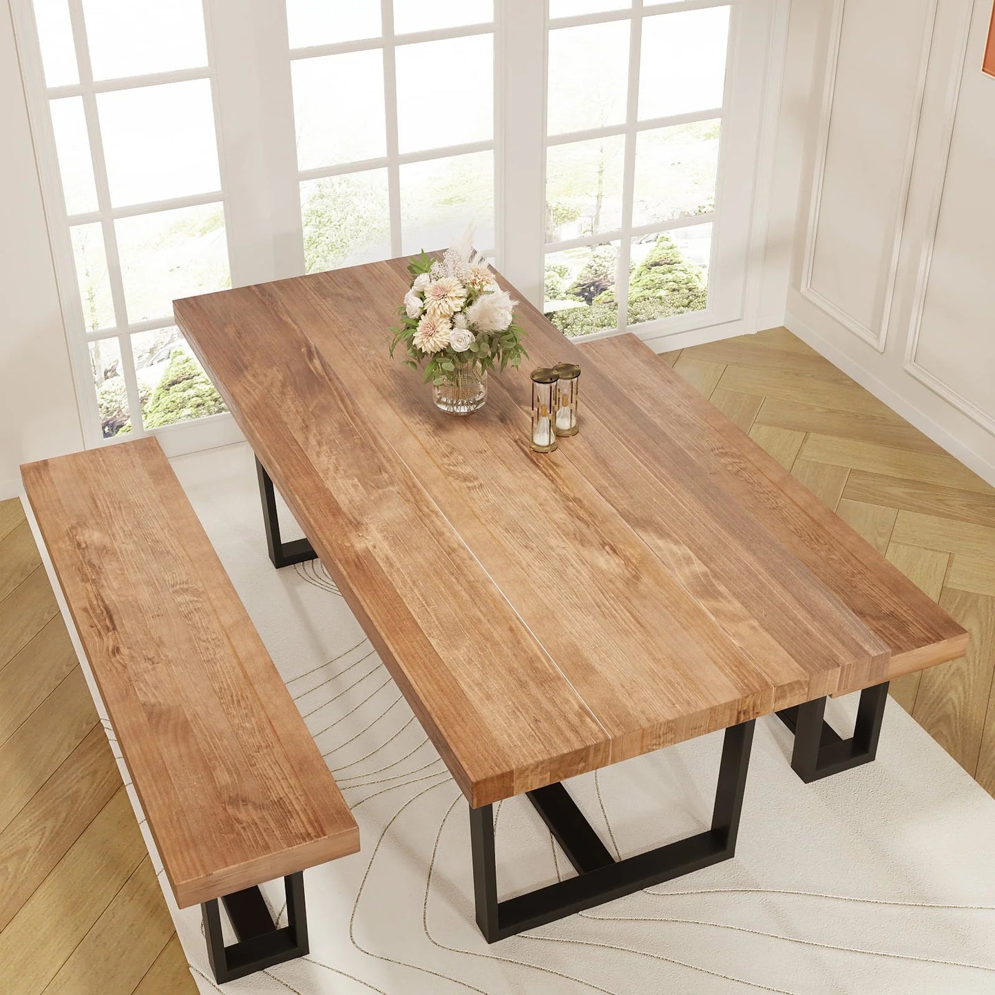Yaoping 72" Rustic Farmhouse Solid Wood Dining Table with Metal Frame, Rectangular Kitchen and Dining Table for Home Office Furniture(Brown-72 in Dining Table)
