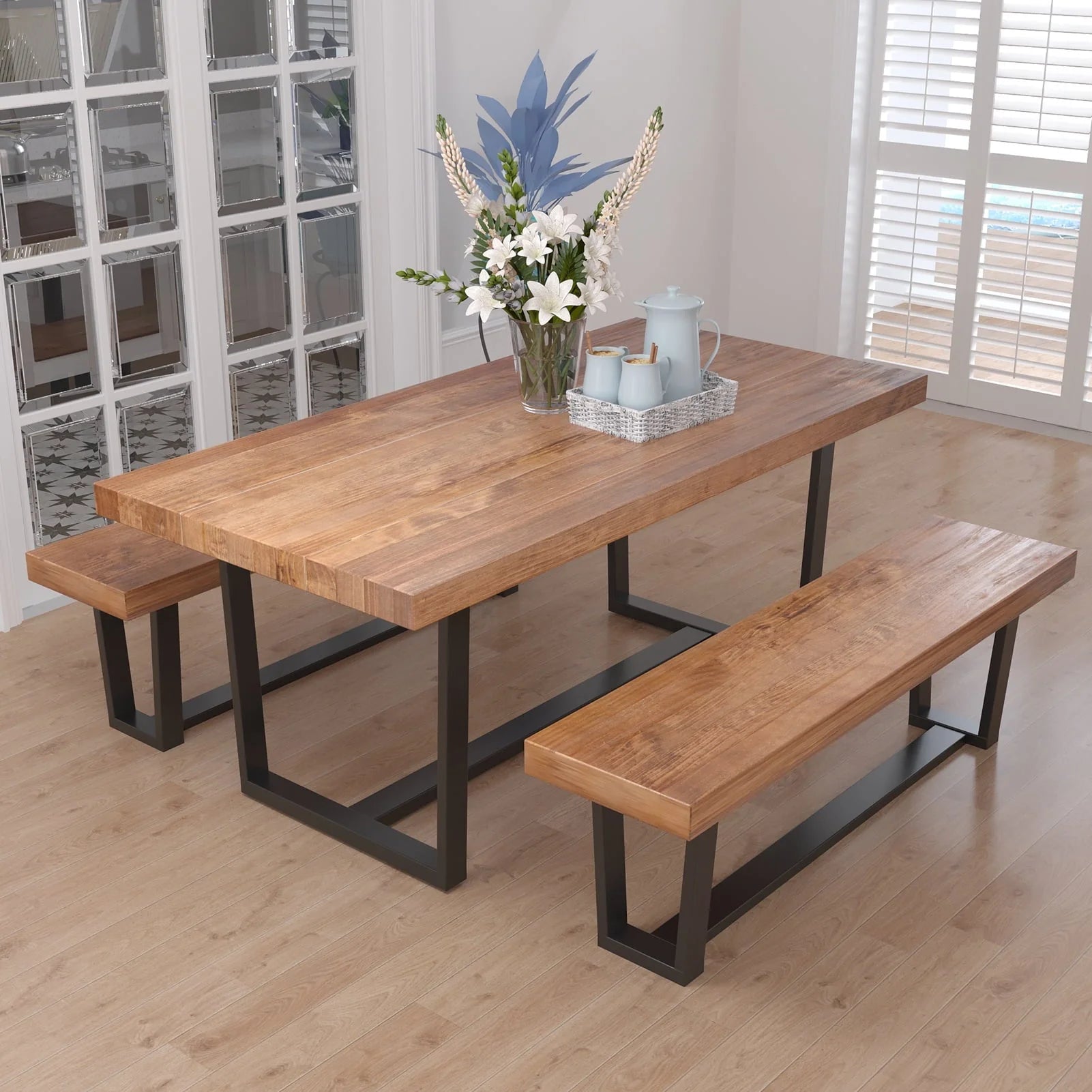 Yaoping 72" Rustic Farmhouse Solid Wood Dining Table with Metal Frame, Rectangular Kitchen and Dining Table for Home Office Furniture(Brown-72 in Dining Table)