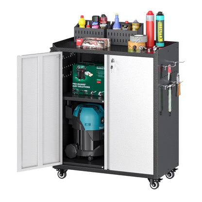 Gaeanet Rolling Tool Storage Cabinet with 5 Adjustable Shelves and Pegboard,Metal Garage Storage Cabinet with Wheels for Garage Home Office Utility Room,71" H32" W16" D,Required Assembly, Black