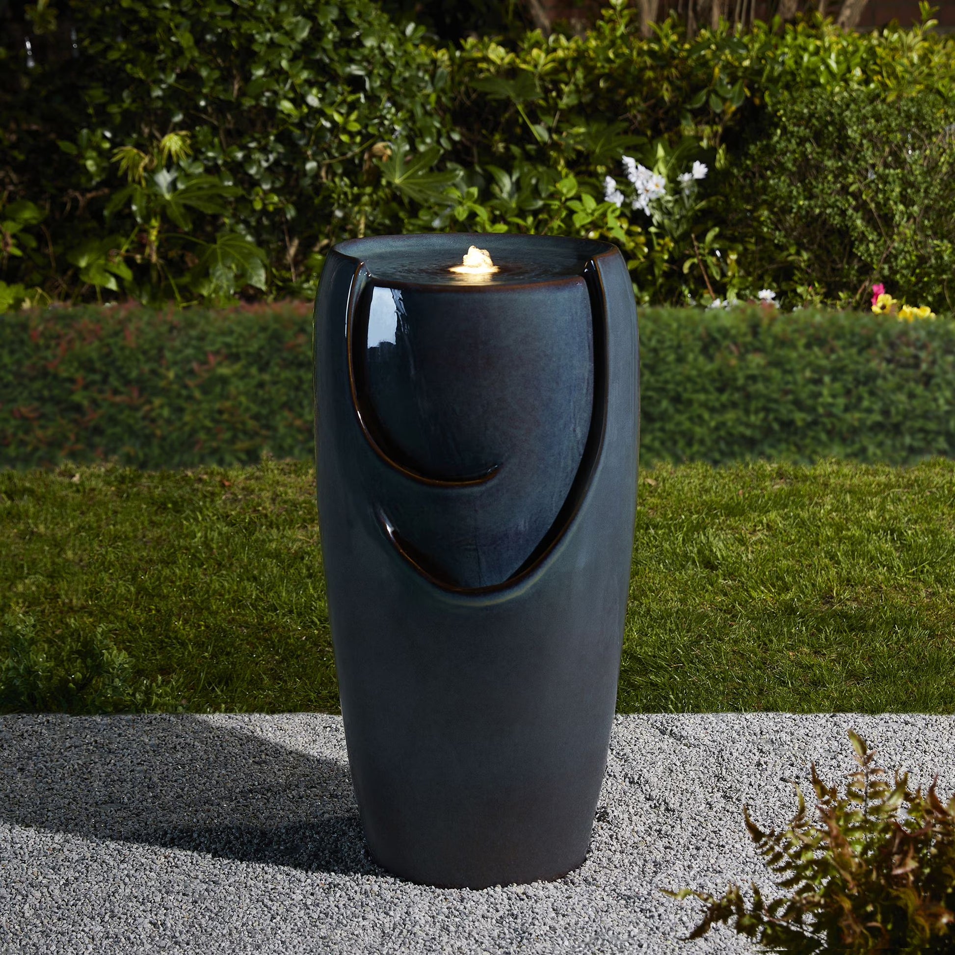 Glitzhome 29" Tall Ceramic Vase Water Fountain Red with Pump and LED Light for Yard Garden Patio