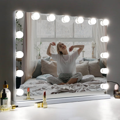 COOLJEEN Large Hollywood Vanity Mirror with Lights Wall Mount Tabletop Metal White