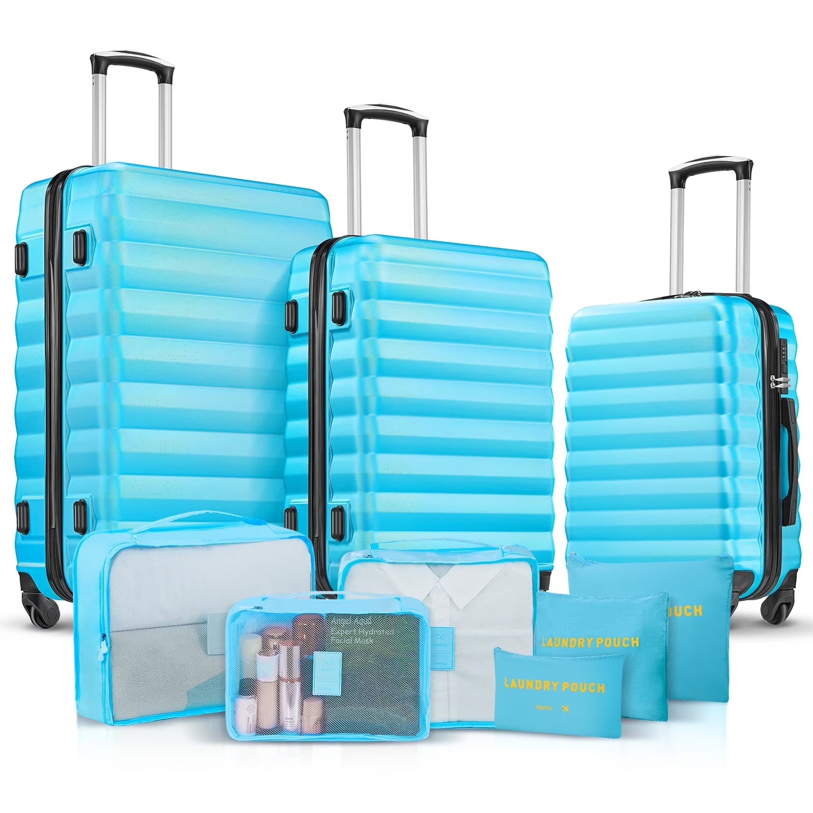 9 Piece Luggage Sets, Hard 20 24 28 inch Luggage with 6 Pieces Organize Bags Travel Suitcases Sets with Wheels, Rose