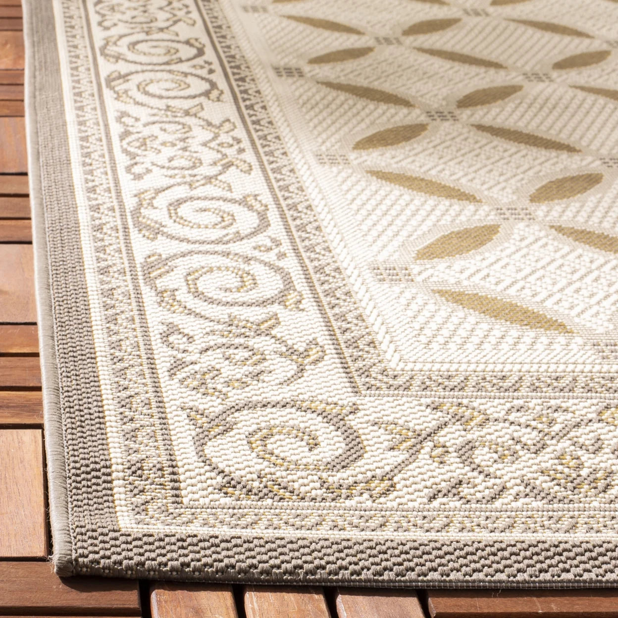 SAFAVIEH Courtyard Cohen Bordered Indoor/Outdoor Area Rug, Dark Beige/Beige, 9' x 12'