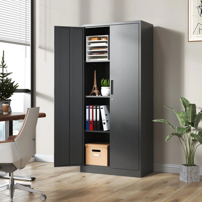 DUOSONG 71"H Metal Garage Storage Cabinet, Black Tool Steel Locking Cabinet With Doors And 3 Shelves, Tall Cabinets For Garage Storage Systems Lockable File Cabinet For Home Office, Classroom/Pantry
