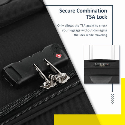 EUROCO 3 Piece Softside Luggage Set,Expandable Suitcase Set with TSA Lock and Spinner Wheels,Lightweight Suitcase for Men Women(20",24",28"),Black