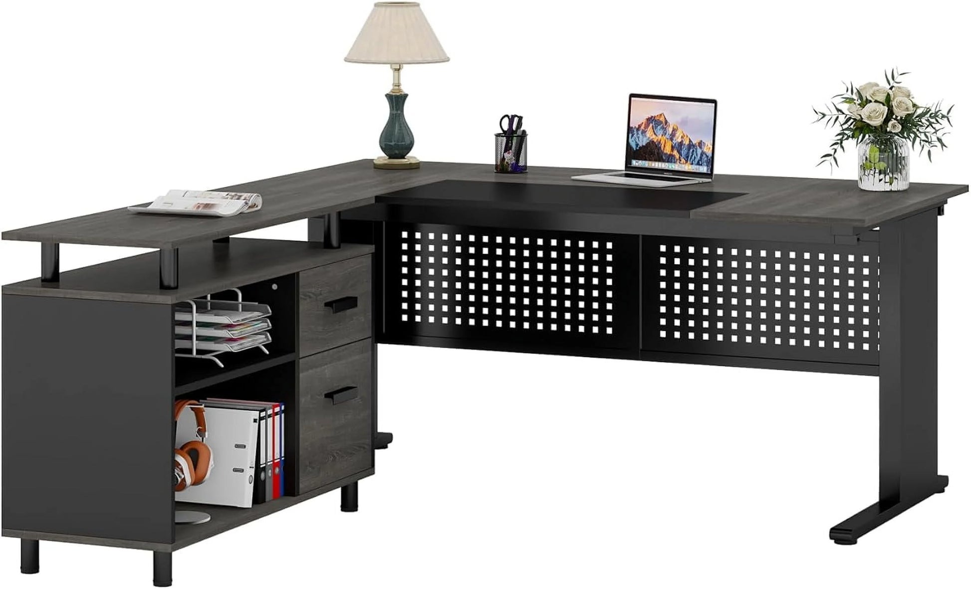 Tribesigns Executive Desk, Large Computer Desk with File Cabinet, Executive Office Desk with Storage Cabinet, Business Furniture Desk Workstation for Home Office