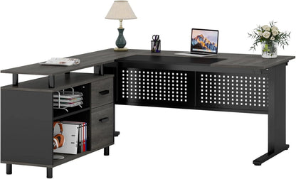 Tribesigns Executive Desk, Large Computer Desk with File Cabinet, Executive Office Desk with Storage Cabinet, Business Furniture Desk Workstation for Home Office