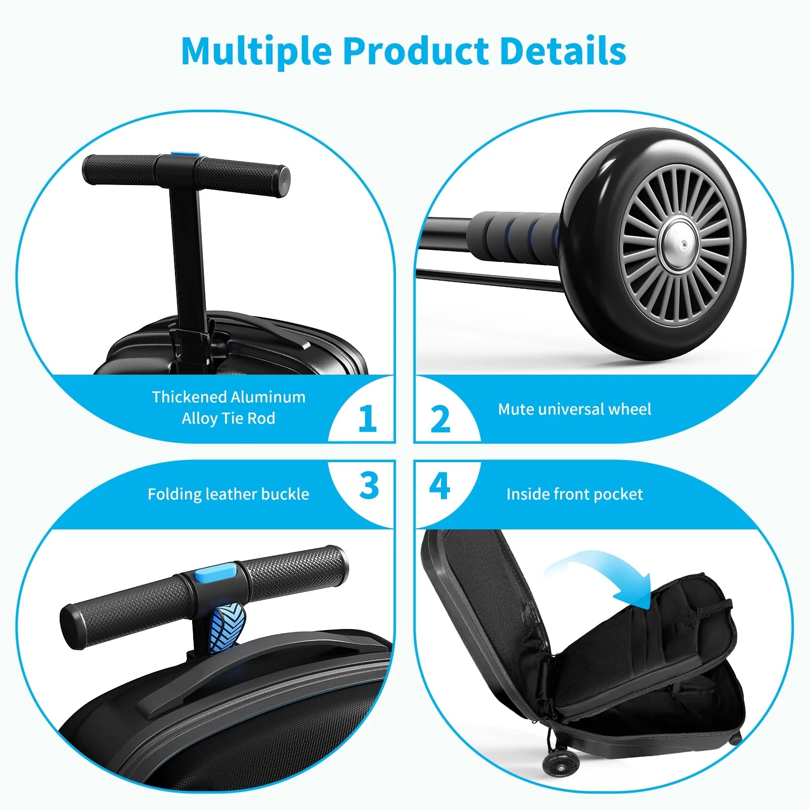 Muhub 2 in 1 Scooter Luggage for Kids and Adult,Foldable Ride on Luggage with Wheels,Light Blue