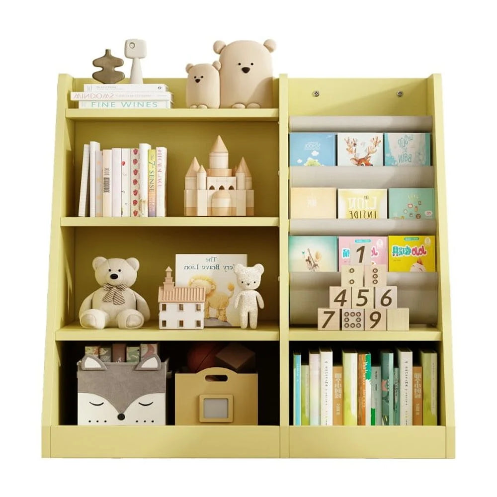 IVV Montessori Kid Bookshelf, Modern Wood Bookcase 4 Tier Children Book Rack Display Toy Storage Organizer Sling Book Rack for Classroom Bedroom Nursery Playroom (Pink)