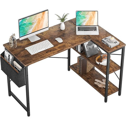 Homieasy L Shaped Desk, 47 Inch Reversible Computer Desk with Storage Shelves, Modern Corner Desk Gaming Desk Small Office Desk with Storage Bag for Home Office Workstation, Black Oak