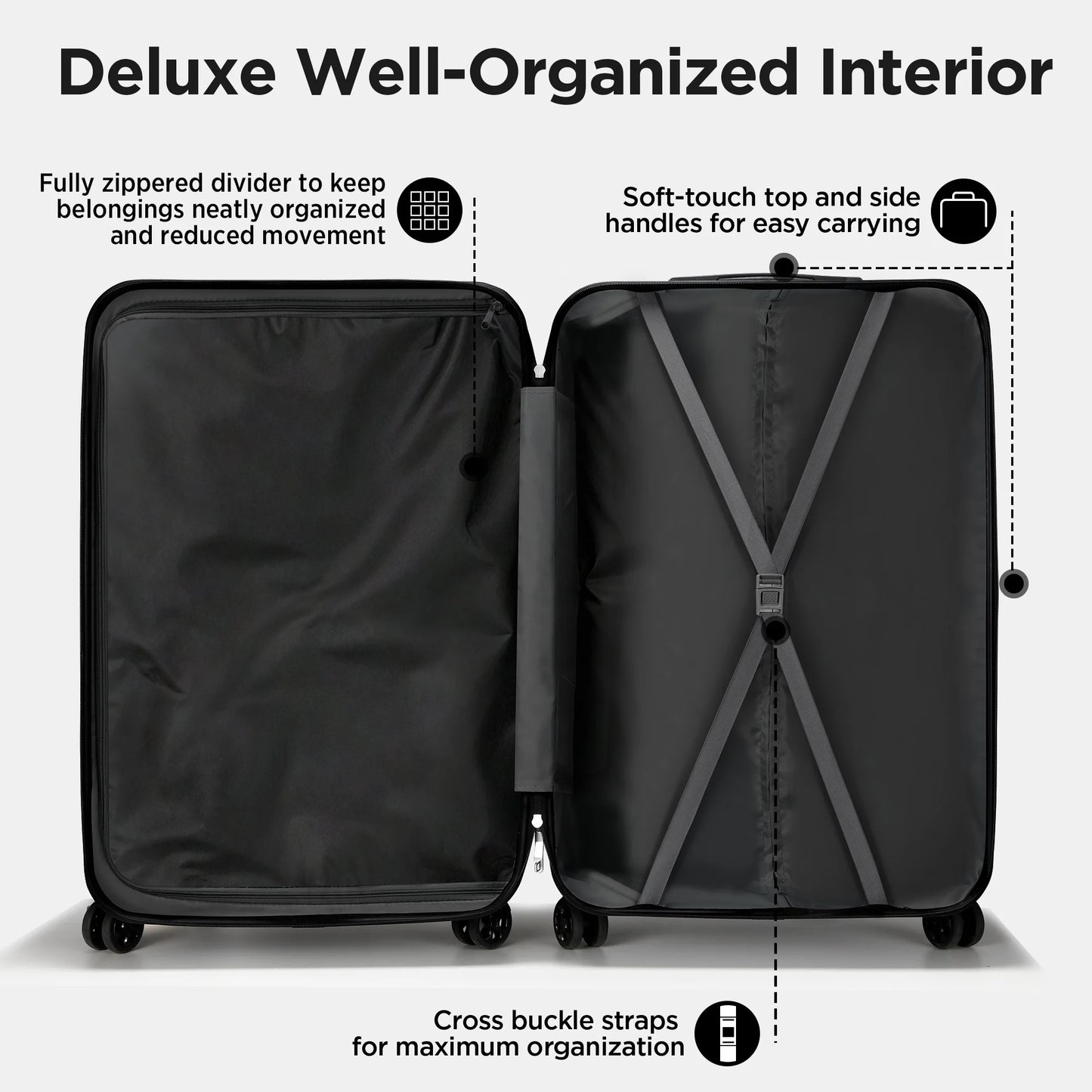 Hardshell Luggage 11 Piece Set, Lightweight Suitcases with 360° Spinner Wheels & TSA Lock, 20" Carry-On + 24"/28" Checked Luggage + 14" Travel Case, Black