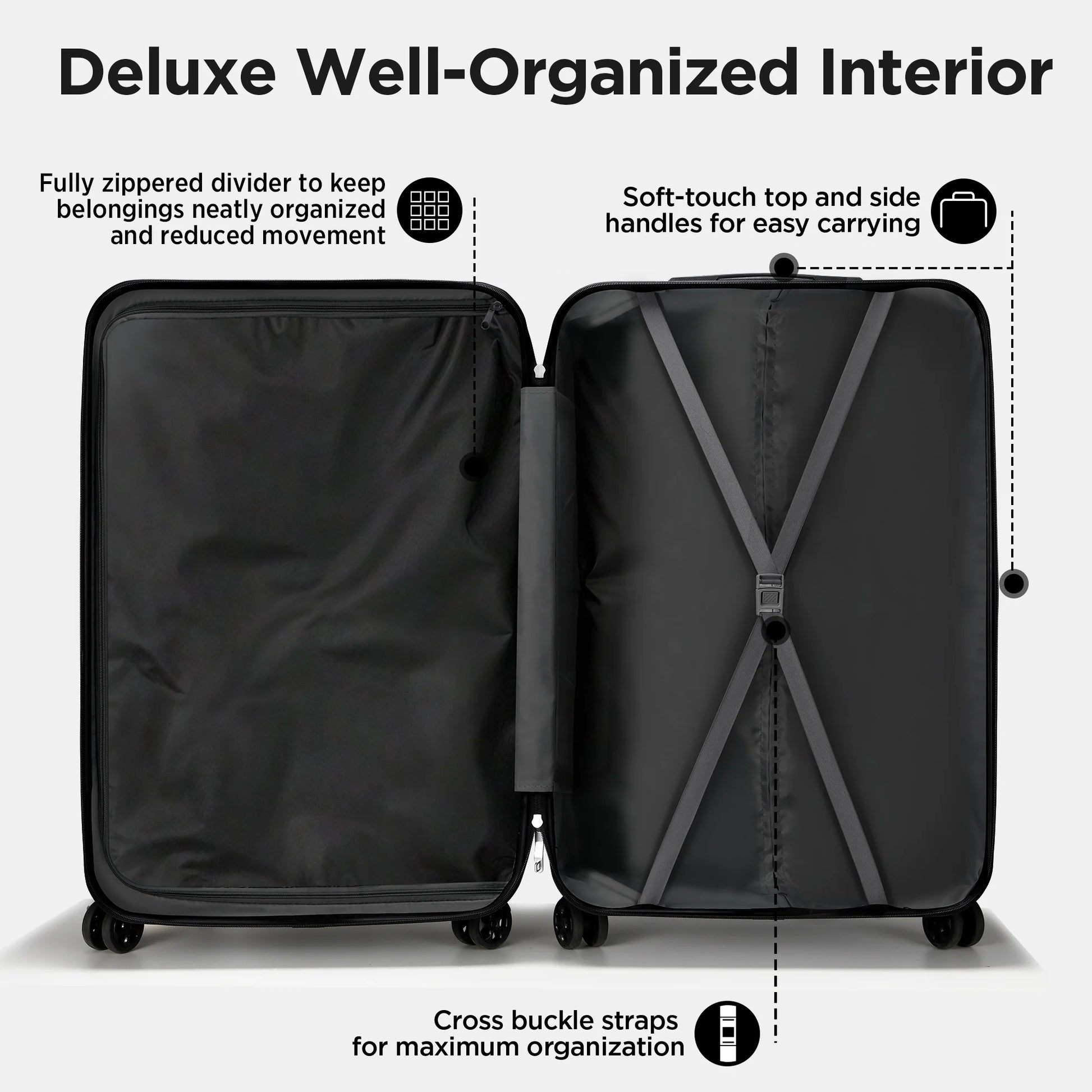 Hardshell Luggage 11 Piece Set, Lightweight Suitcases with 360° Spinner Wheels & TSA Lock, 20" Carry-On + 24"/28" Checked Luggage + 14" Travel Case, Black