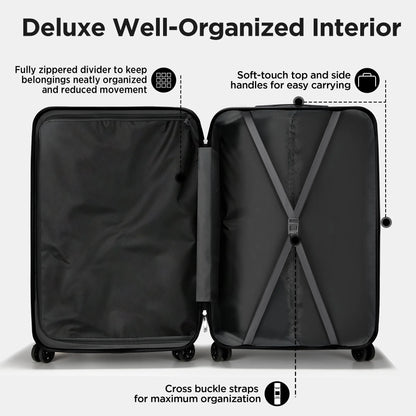 Hardshell Luggage 11 Piece Set, Lightweight Suitcases with 360° Spinner Wheels & TSA Lock, 20" Carry-On + 24"/28" Checked Luggage + 14" Travel Case, Black