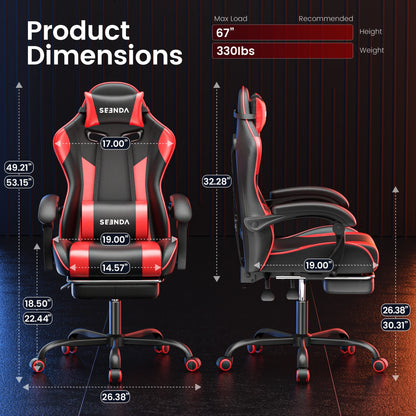 Gaming Chair, Seenda Computer Office Chair, Linkage Armrests and Footrest, High Back Ergonomic Home Office Desk Chair with Lumbar Support Task Chair, Red