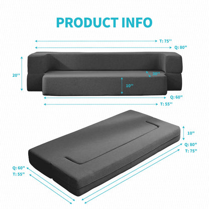 BALUS Folding Sofa Bed, Convertible Sleeper Sofa Bed Queen,Floor Couch Bed,Futon Sofa Bed Memory Foam Mattress,Floor Sofa Bed Twin for Living Room/Bedroom/Guest Room/Home Office,Dark Grey
