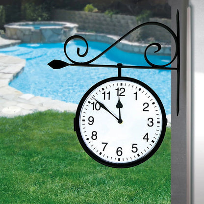 Swim Central 18" Battery Operated Black and White Double-Sided Large Print Mounted Outdoor Clock