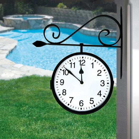 Swim Central 18" Battery Operated Black and White Double-Sided Large Print Mounted Outdoor Clock
