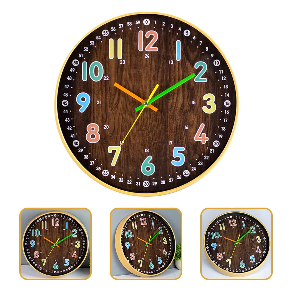 HOMEMAXS Kids Bedroom Wall Clock Simple Mute Wooden Clock Round Wall Decor Precise Wall Clock