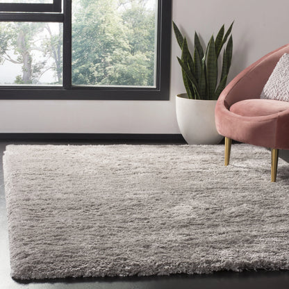 SAFAVIEH Royal Hartley Solid Plush Shag Area Rug, Silver, 6'7" x 6'7" Square