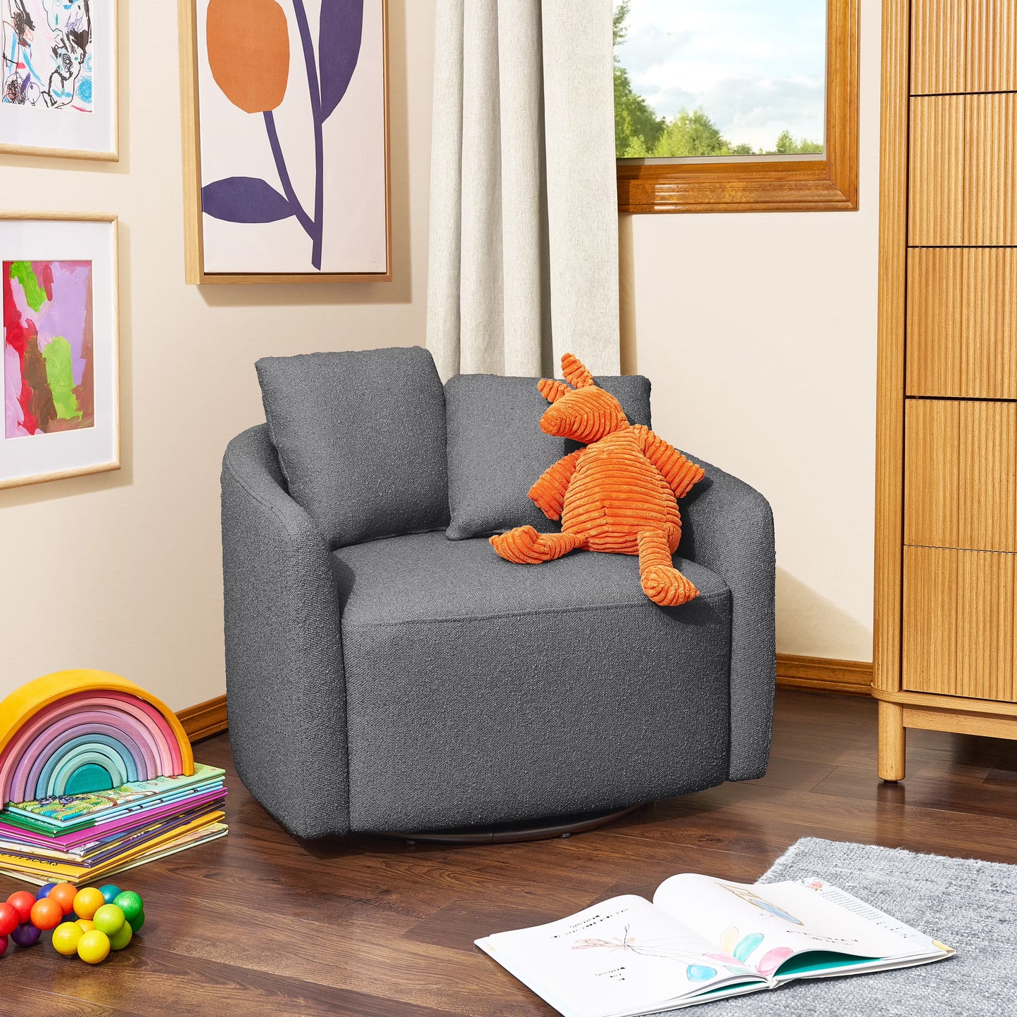 Beautiful Drew Kids Accent Chair by Drew Barrymore, Cornflower Bouclé Fabric
