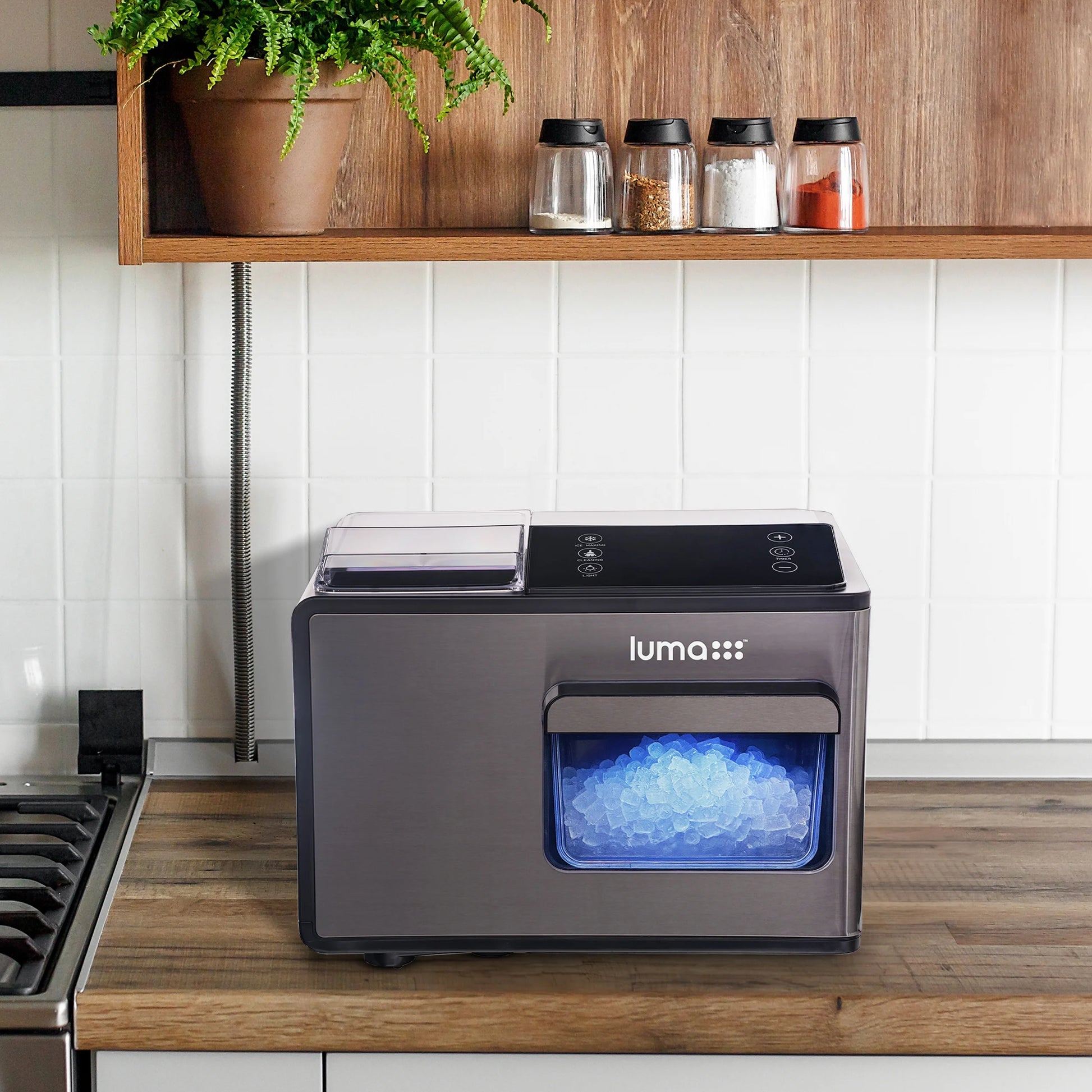 Luma Nugget Countertop Ice Maker, 44 lbs in 24 hours, Black Stainless Steel Ice Machine, Perfect for Home Bar, Kitchen Countertop, RV, Home Office