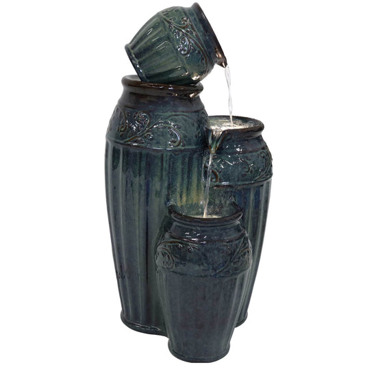 Sunnydaze Tour de Vase Ceramic Outdoor Water Fountain with Light