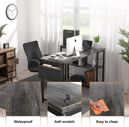 Homieasy L Shaped Desk, 47 Inch Reversible Computer Desk with Storage Shelves, Modern Corner Desk Gaming Desk Small Office Desk with Storage Bag for Home Office Workstation, Black Oak