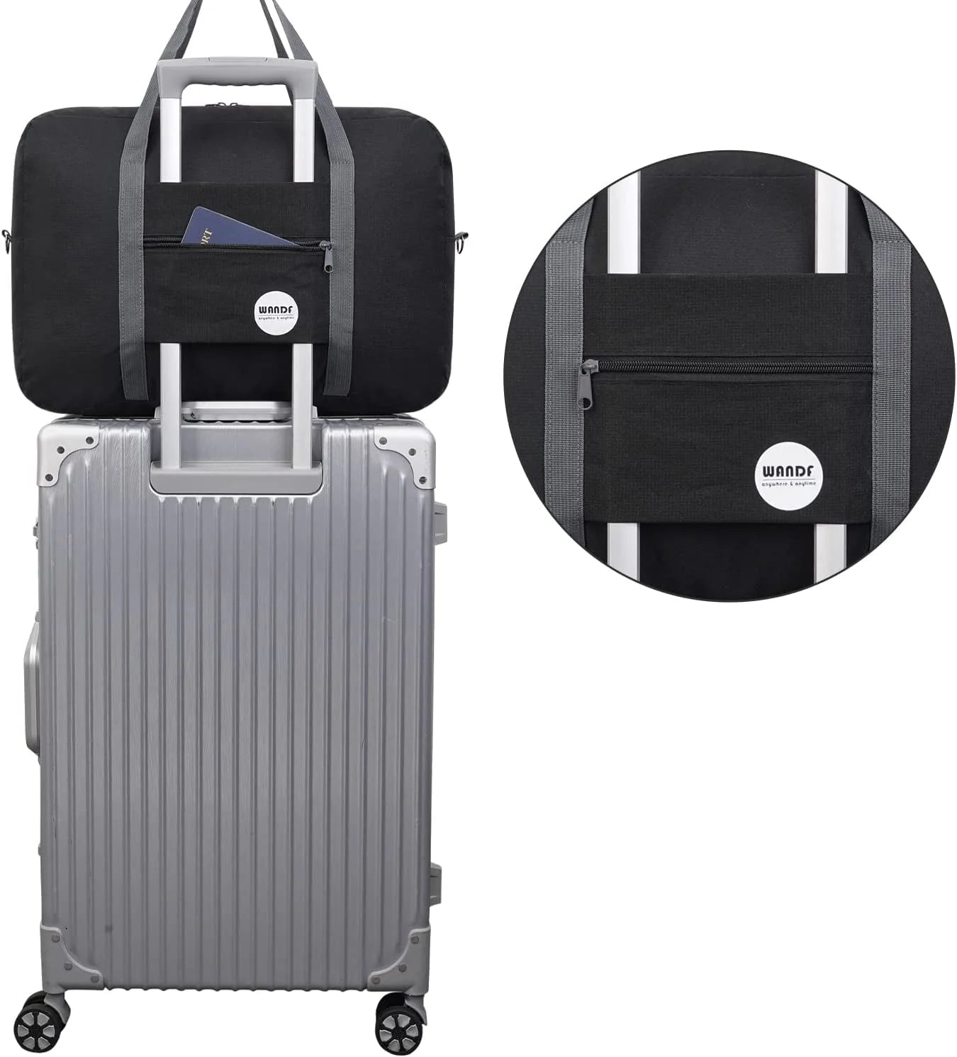 For Spirit Airlines Personal Item Bag 18x14x8 Travel Duffel Bag Underseat Foldable Carry-on Luggage for Women,Black with Shoulder Strap
