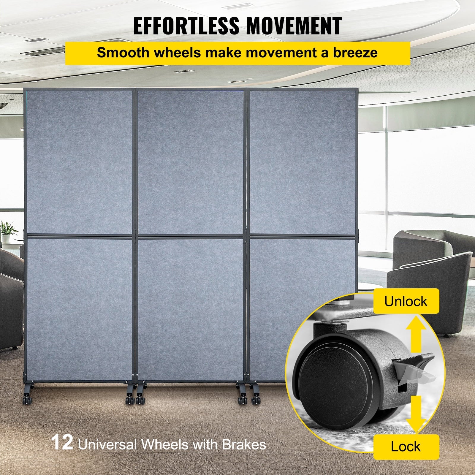 VEVOR Acoustic Room Divider Office Partition Panel 72"x66" 3 Pack in Light Gray