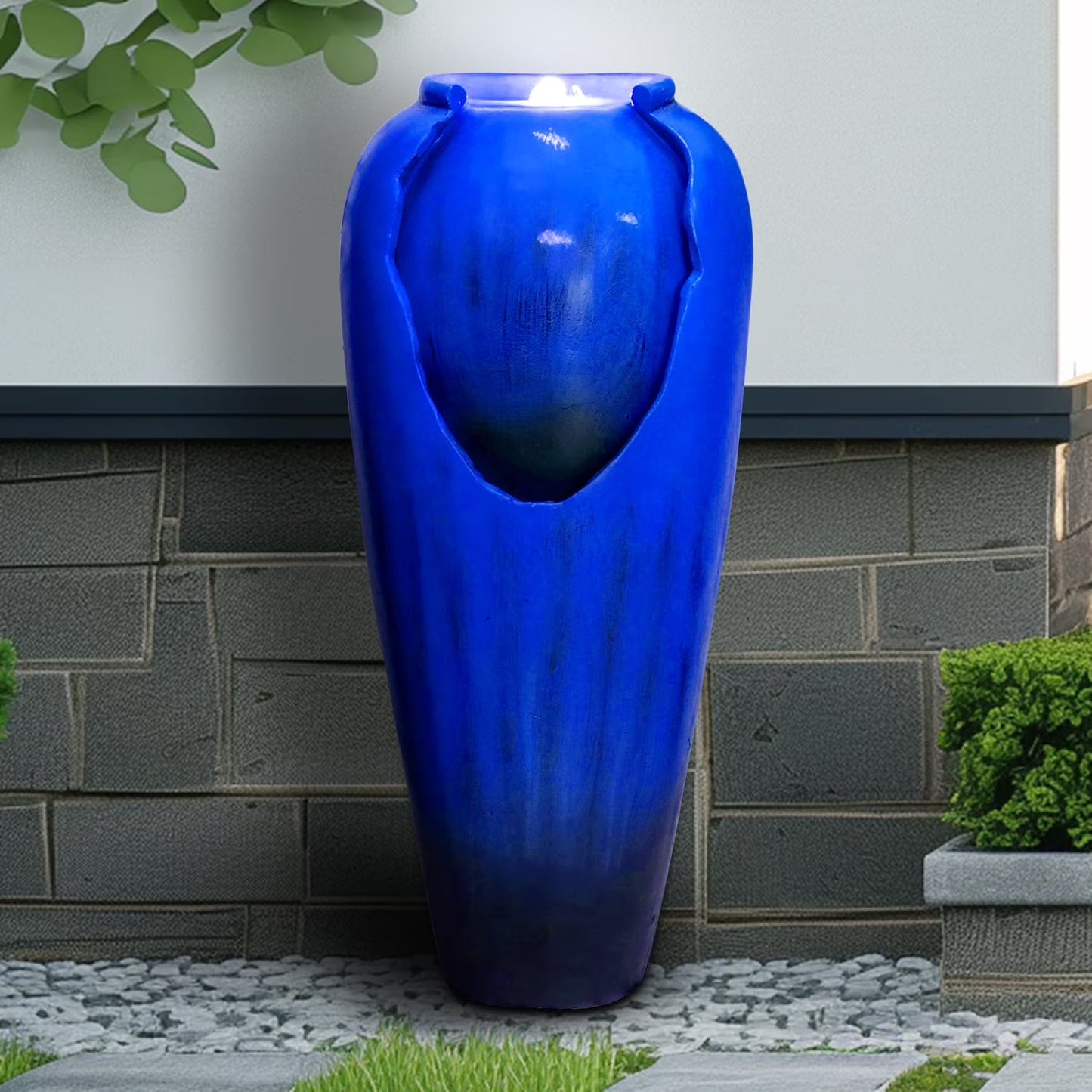ourrco 30.7"H Concrete Vase Water Fountain, Modern Cascading Waterfall Feature with LED Lighting and Pump, Perfect for Indoor or Outdoor Home and Garden Decor, Red
