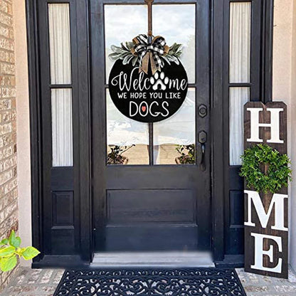 Front Door Welcome Sign, Round Wood Door Room Decor, Door Decor, Spring Wreath, Door Decor, Spring Wreath, Farm Porch Hanging Sign, Green, For Those Family With Pets, 11.8 Inch