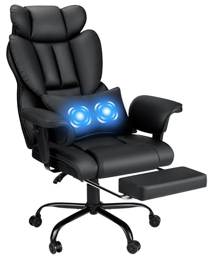 Hoffree Big and Tall Fabric Office Chair 450lbs, Executive Desk Chair with Massage Ergonomic Computer Chair with Footrest Reclining Desk Office Chair with Lumbar Support for Home Office