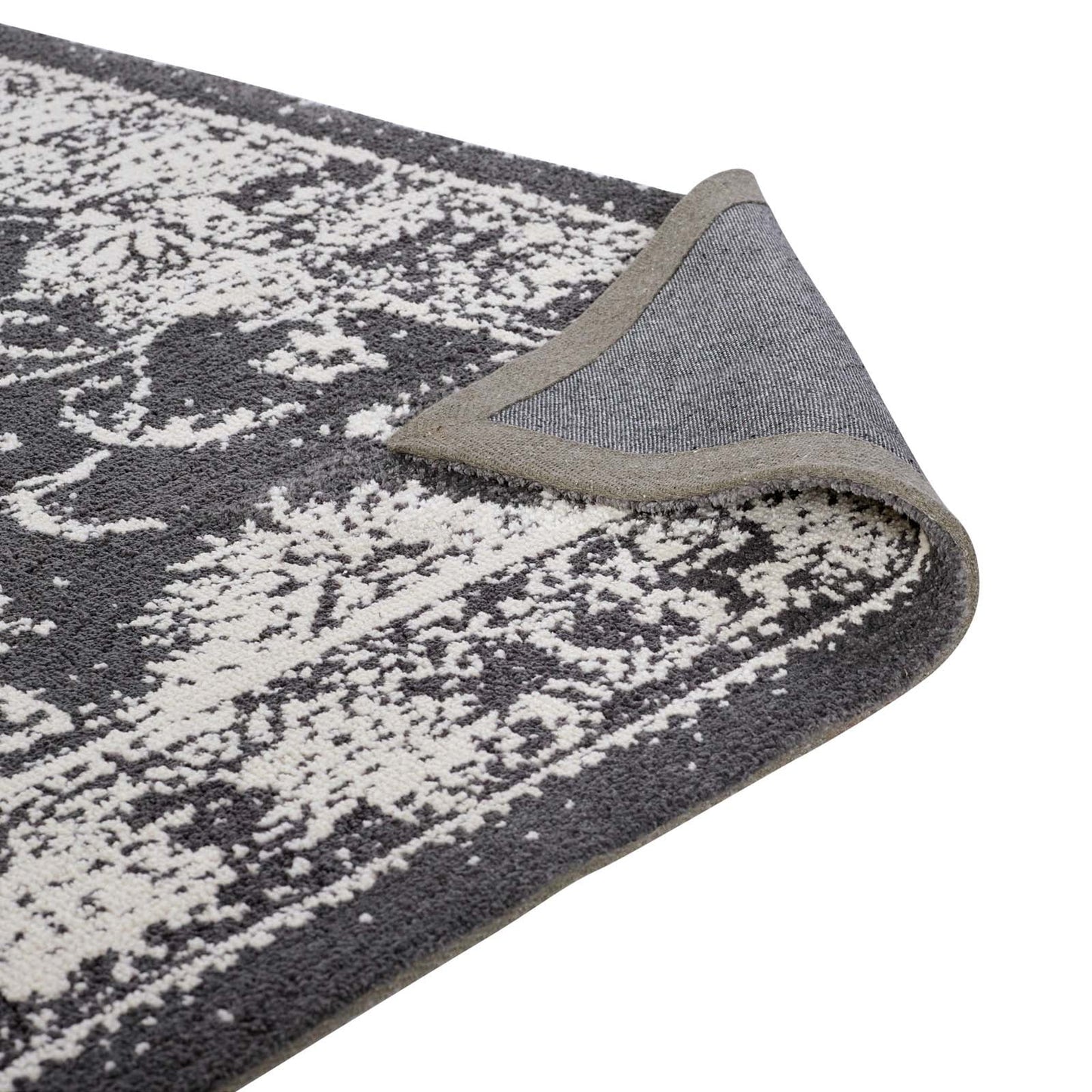 Modway Kazia Distressed Floral Lattice 8x10 Area Rug in Dark Gray and Ivory