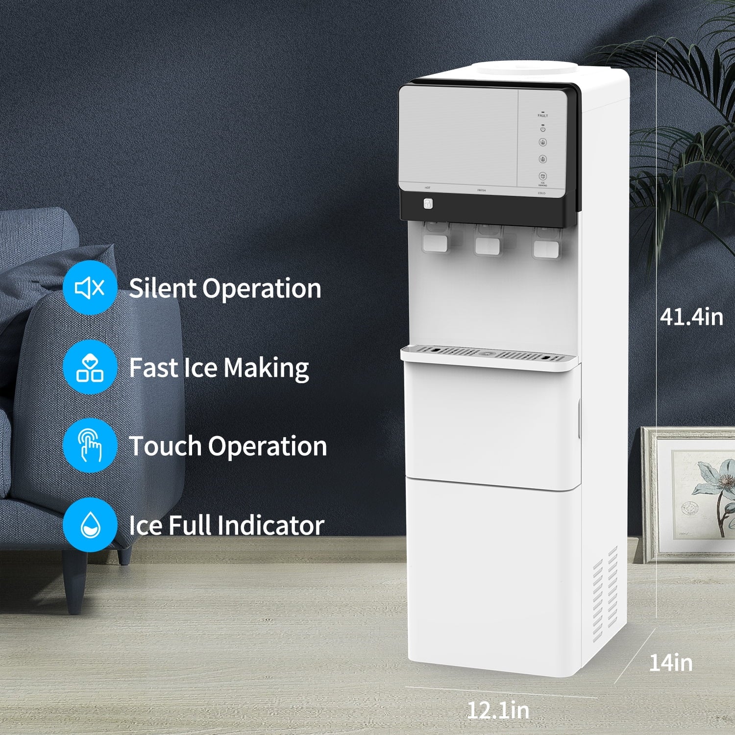 SOOPYK Hot and Cold Water Cooler Dispenser with Ice Maker for 5 Gallon Bottle 27 lbs in 24 hrs Perfect for Home Office white