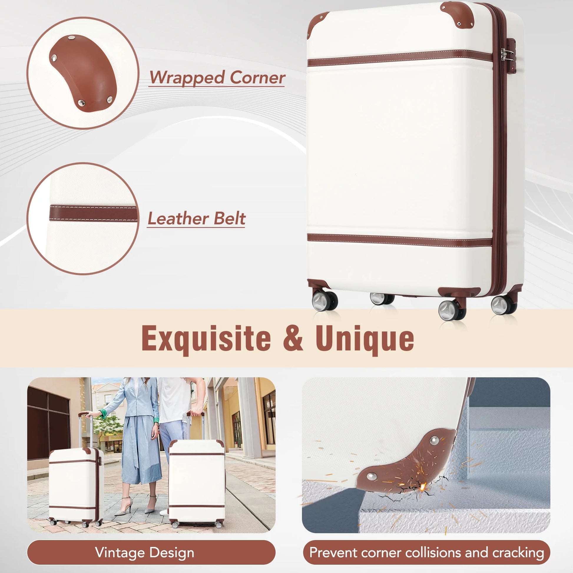 EUROCO 4-Piece Luggage Sets,Hardside Expandable Carry On Suitcase with TSA Lock,Cosmetic Case and Double Spinner Wheels,Lightweight Travel Luggage(20"/24"/28"),White