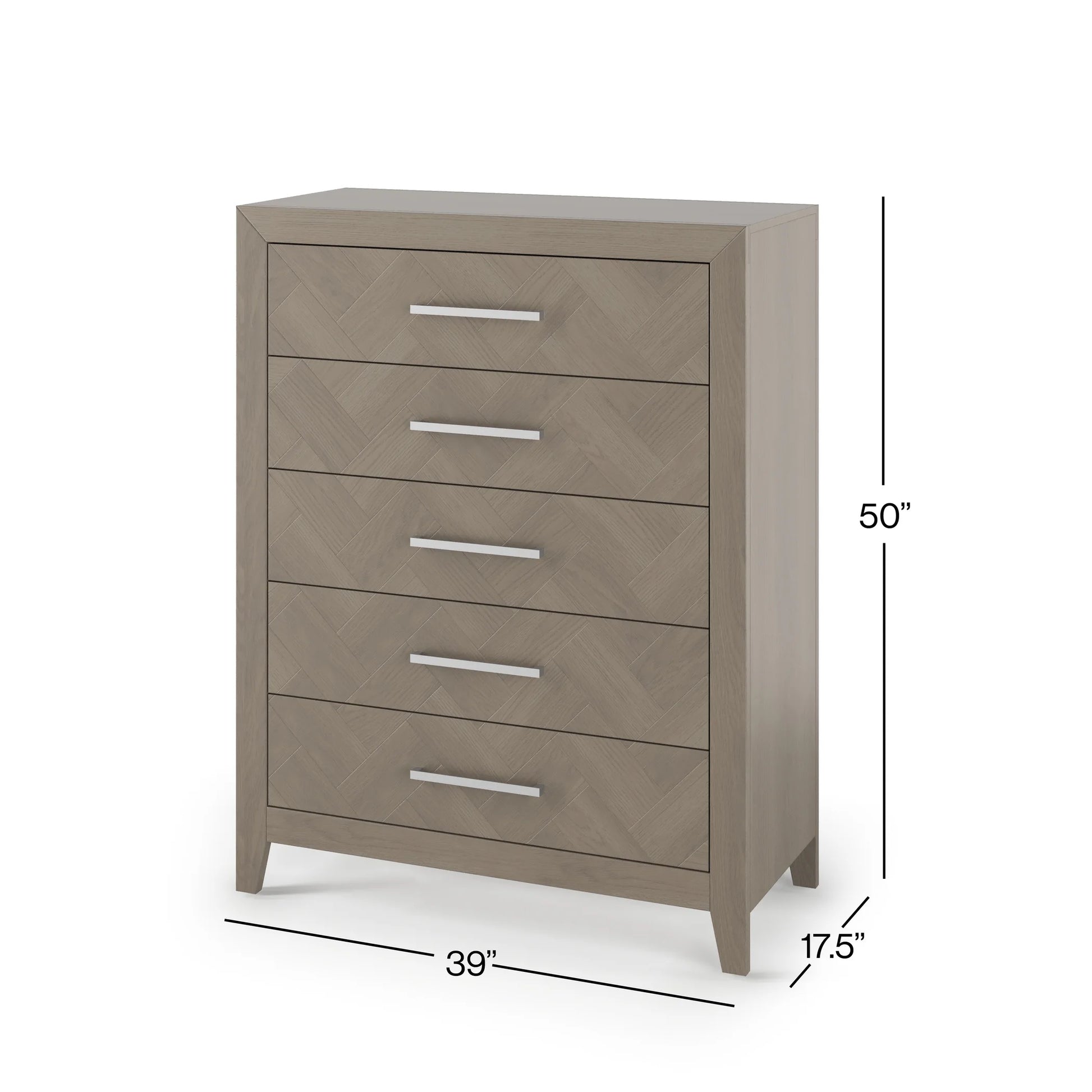 Child Craft Kieran 39" Interlocking 5-Drawer Chest for Nursery or Bedroom, Anti-Tip Kit, Herringbone Design, Crescent Gray