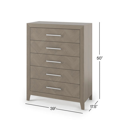 Child Craft Kieran 39" Interlocking 5-Drawer Chest for Nursery or Bedroom, Anti-Tip Kit, Herringbone Design, Crescent Gray