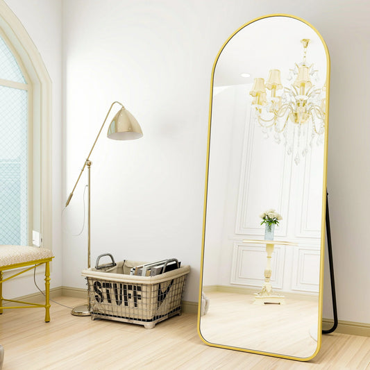 BEAUTYPEAK 64"x21" Full Length Standing Arch-Top Floor Mirror, Gold