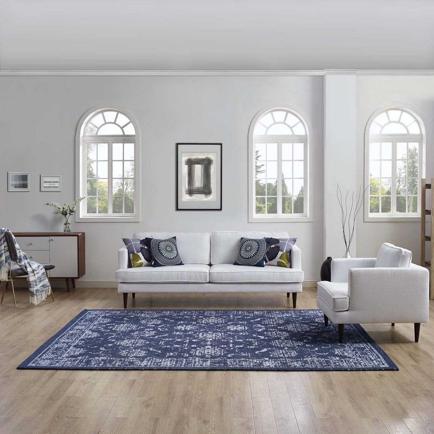 Modway Kazia Distressed Floral Lattice 8x10 Area Rug in Dark Gray and Ivory