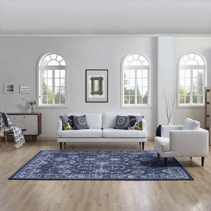 Modway Kazia Distressed Floral Lattice 8x10 Area Rug in Dark Gray and Ivory