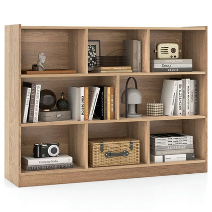 Spaco 3-Tier Open Bookcase 8-Cube Floor Standing Storage Shelves-Natural, Tall Bookshelf, Shelves for Living Room, Home Office, Bedroom, Balcony