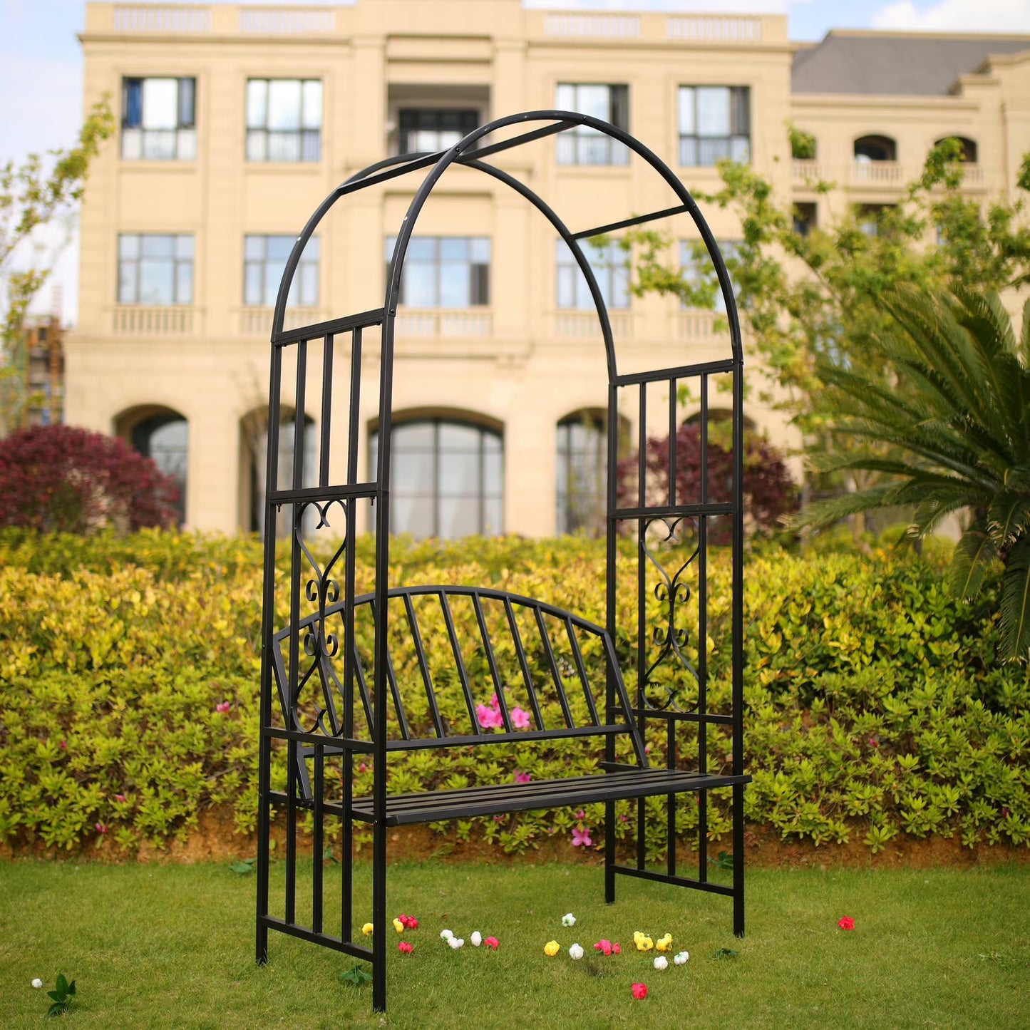 Go Garden Arch Black Steel Arbor, Supports Climbing Plants and Vines