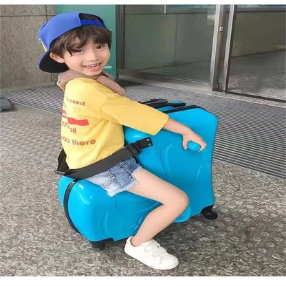 24 Inch Toddler Ride-On Luggage, Kids Travel Luggage with Wheels and Ergonomic Handle for Theme Parks and Daily Commutes (Blue)