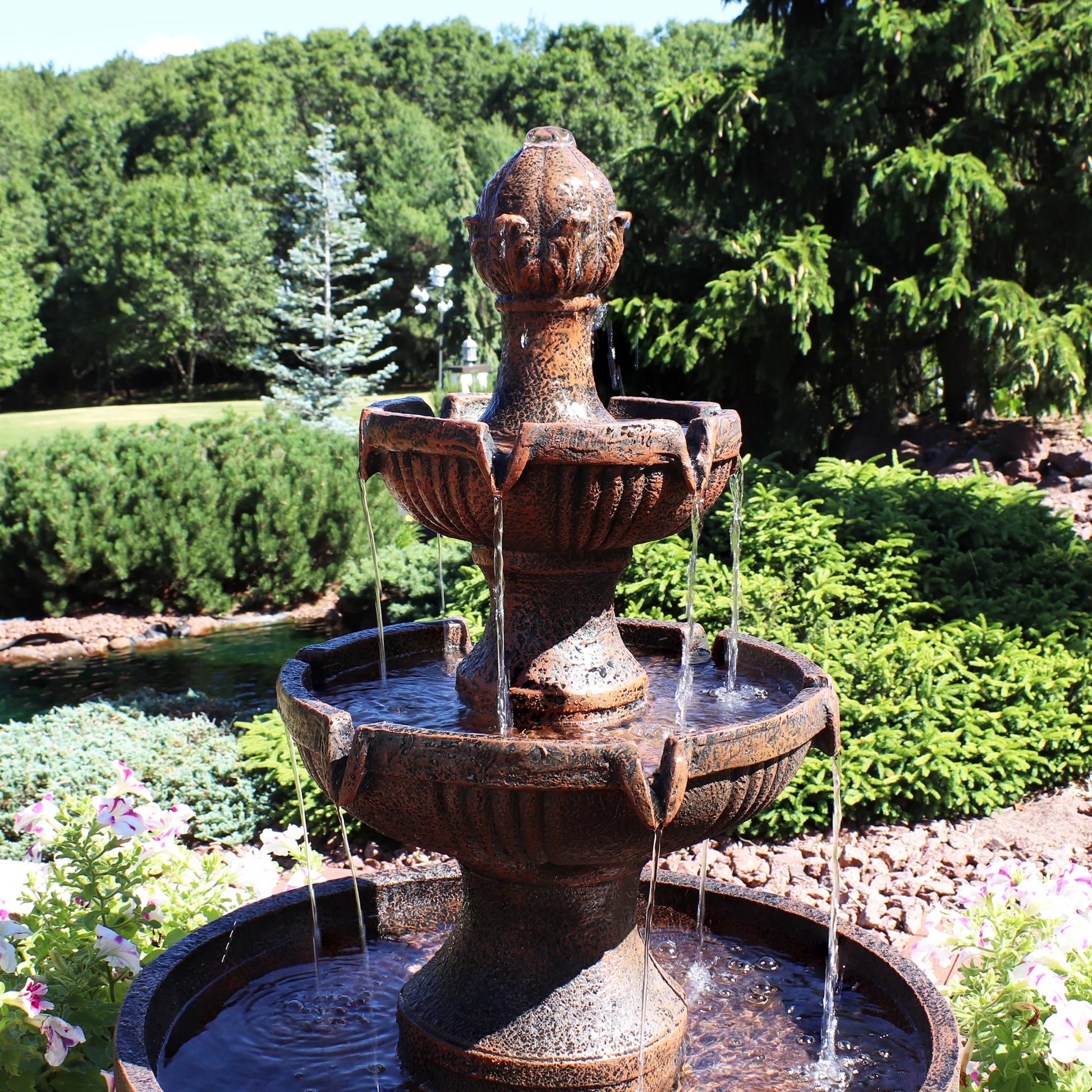 Sunnydaze Flower Blossom Traditional White Resin 3-Tier Outdoor Water Fountain