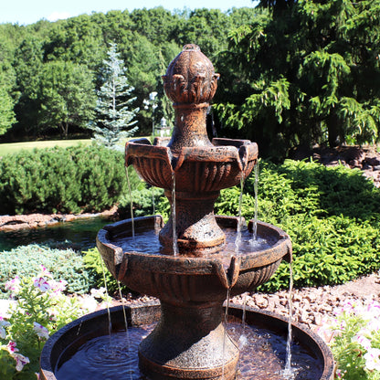 Sunnydaze Flower Blossom Traditional White Resin 3-Tier Outdoor Water Fountain
