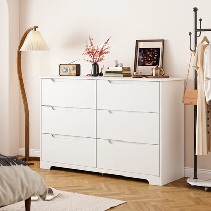 Aiho 6-Drawer Double Dresser - Modern Wood Chest with Anti-Tip Safety, Cutout Handles & Smooth Gliding Drawers | Nursery, Kids & Bedroom Storage - White