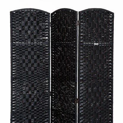 HomCom 6' Tall Wicker Weave 3 Panel Room Divider Privacy Screen - Black Wood