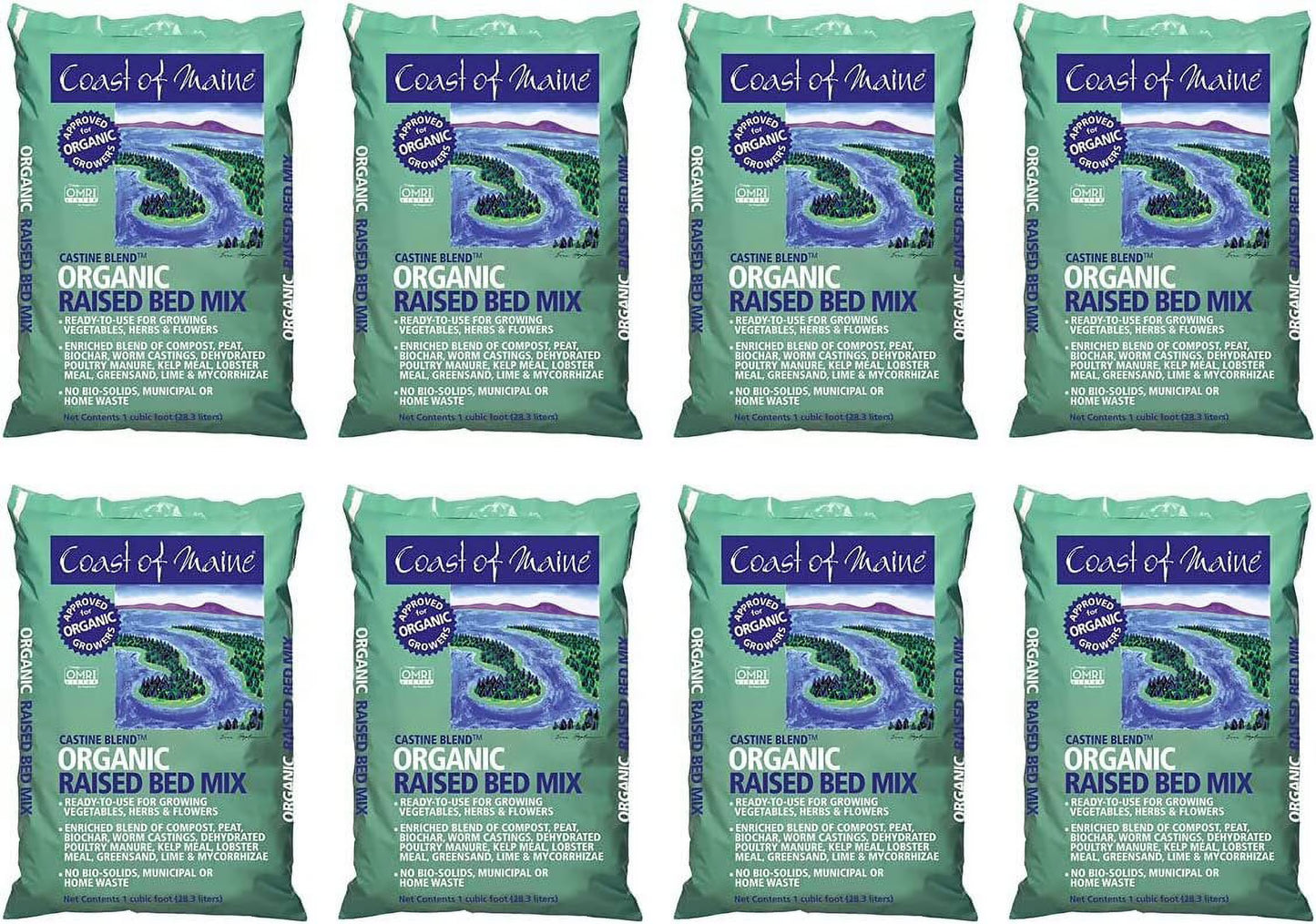 Coast of Maine Castine Blend Organic Raised Bed Soil Mix with All Natural Ingredients for Vegetables, Herbs, and Flowers, 1 Cubic Feet 4 Pack