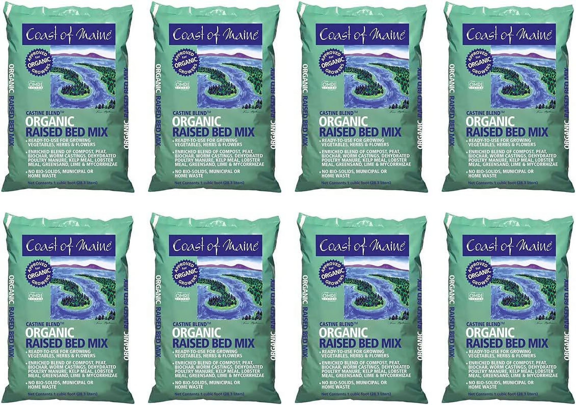 Coast of Maine Castine Blend Organic Raised Bed Soil Mix with All Natural Ingredients for Vegetables, Herbs, and Flowers, 1 Cubic Feet 4 Pack