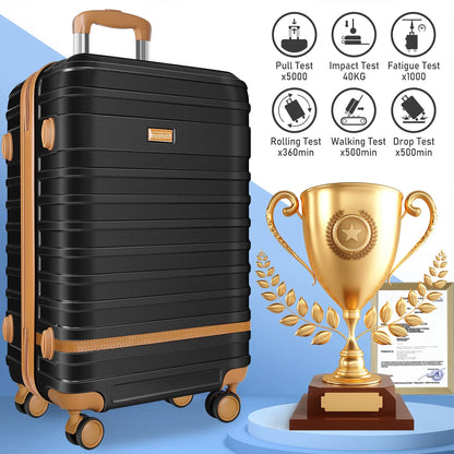 GAZILY 12.00" 3 Piece Hardside Spinner Lightweight Luggage Set, Black